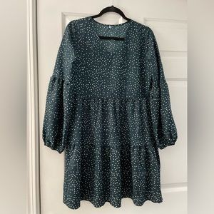 Green polka dot long sleeve dress